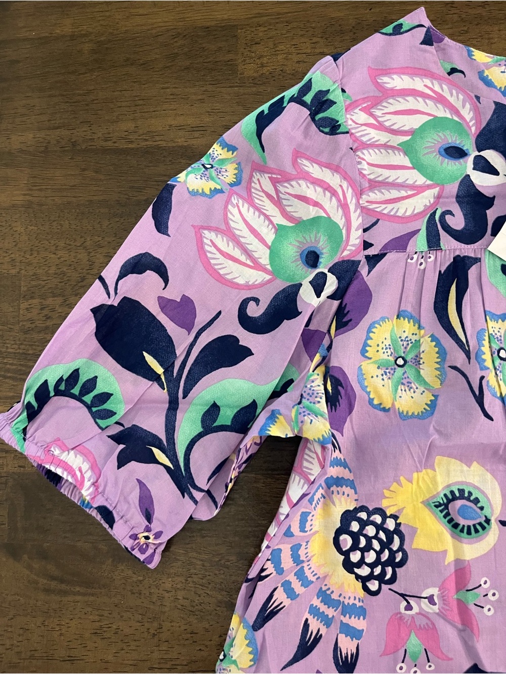 Talbots Lavender Floral Tie-Neck Blouse Short Sleeves Tie Front Top Jacobean SP - Picture 5 of 11